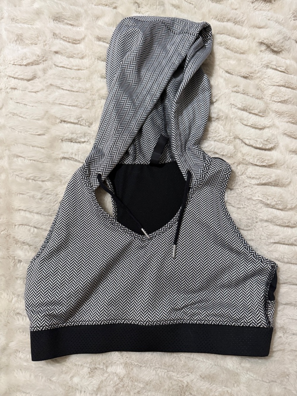 Herringbone Hooded Sports Bra in Black & White